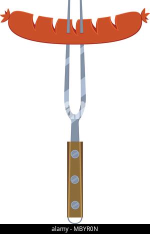 Colorful cartoon hot dog sausage on fork Stock Vector