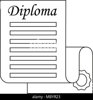 Line art black and white open diploma scroll. Stock Vector