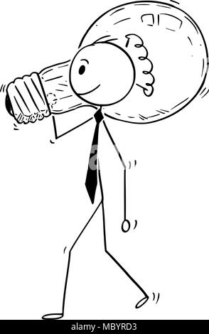 Cartoon of Businessman Carry Light Bulb Stock Vector