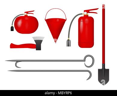 Set of fire tools red Stock Vector