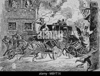 Attempt on the life of 1st Consul Napoleon Bonaparte in St-Nicaise street, or Machine infernale plot, Paris, 24 December 1800. Stock Photo