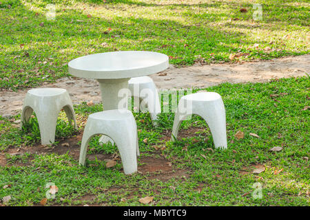 Marble table set in the garden Stock Photo