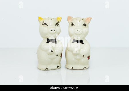 white ceramic pig salt and pepper shaker set Stock Photo