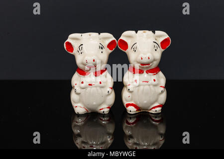 white ceramic pig salt and pepper shaker set Stock Photo
