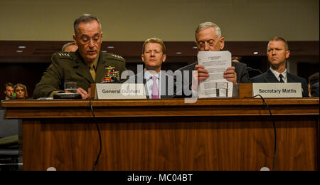 Washington DC. USA, June 13, 2017. Secretary of Defense James Mattis answers questions during Senate Appropriations Subcommittee budget hearing, Stock Photo