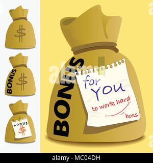 The picture shows money bag bonus, present sprit object to another design element. Stock Photo