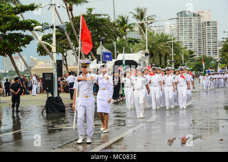 Pattaya, Thailand - November 19, 2017: China Navy parade marching on the 50th anniversary ASEAN International Fleet Review 2017 at the beach of Pattay Stock Photo