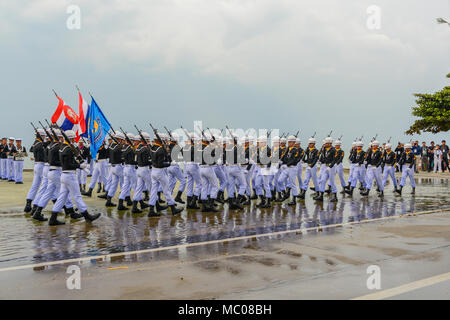 Pattaya, Thailand - November 19, 2017: Thai navy demonstrating Fancy Drill on the 50th anniversary ASEAN International Fleet Review 2017 at the beach  Stock Photo