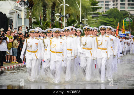 Pattaya, Thailand - November 19, 2017: Russia Navy parade marching on the 50th anniversary ASEAN International Fleet Review 2017 at the beach of Patta Stock Photo