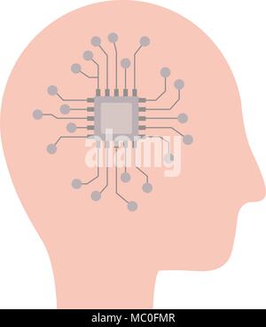 head profile human with processor Stock Vector