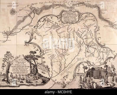 A General Map of the Country on the Ohio and Muskingham Shewing the Situation of the Indian Towns with respect to the Army under the Command of Colonel Bouquet by Thomas Hutchin's Assistant  Engineer A Topographical Plan of that part of the Indian Country through which Army under the Command of Colonel Bouquet marched in the Year 1764 by Thomas Hutchins Assistant Engineer Stock Photo