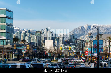 VANCOUVER, CANADA - February 18, 2018: Traffic on Cambie street in Vancouver Canada. Stock Photo