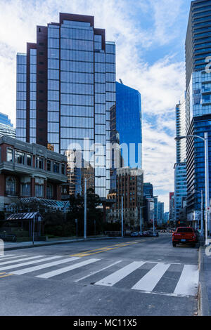 VANCOUVER, CANADA - February 18, 2018: View from West West Hastings Streets in downtown Vancouver. Stock Photo