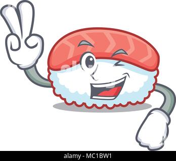 Two finger sushi salmon character cartoon vector illustration Stock Vector