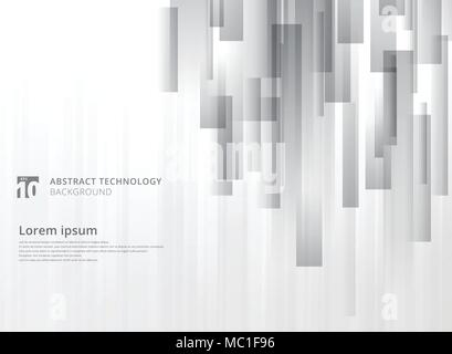 Abstract technology vertical overlap geometric squares shape gray colour on white background with copy space. Vector graphic illustration Stock Vector