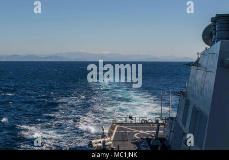 180119-N-KA046-0009  MEDITERRANEAN SEA (Jan. 19, 2018) - The Arleigh Burke-class guided-missile destroyer USS Carney (DDG 64) transits the Rhodes Channel, Jan. 19, 2018. Carney, forward-deployed to Rota, Spain, is on its fourth patrol in the U.S. 6th Fleet area of operations in support of regional allies and partners, and U.S. national security interests in Europe. (U.S. Navy photo by Mass Communication Specialist 2nd Class James R. Turner/Released) Stock Photo