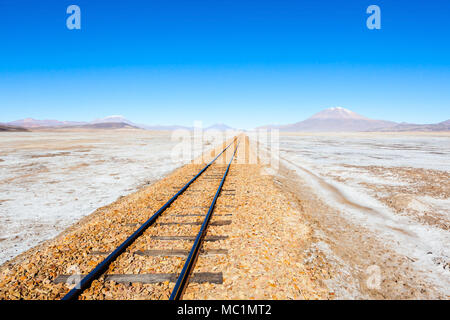 Old railway in Salar de Uyuni (salt flat), Bolivia Stock Photo