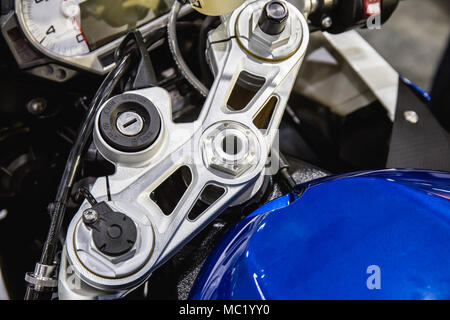 switch starter keyhole technology modern motorcycle detail Stock Photo