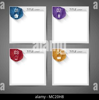 collection of abstract square banners with option steps, icons Stock Vector