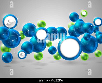 group of glossy spheres connected with wire triangles Stock Vector