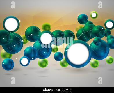 group of glossy spheres connected with wire triangles Stock Vector