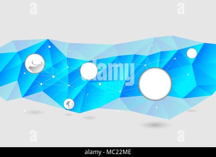 abstract background with blue polygon triangles and wire with connected circles Stock Vector
