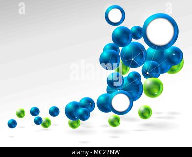 group of glossy spheres connected with wire triangles Stock Vector