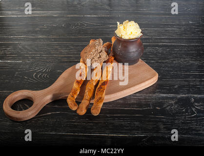 Old vintage kitchen cutting board. Stock Photo