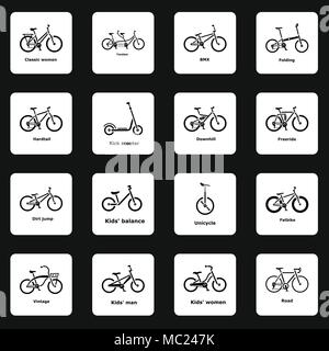 Bicycle types icons set, simple style Stock Vector