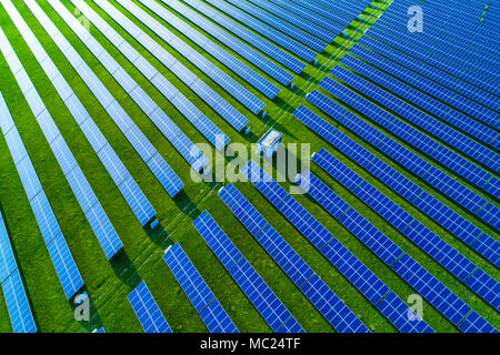 Solar energy farm. High angle view of solar panels on an energy farm. Stock Photo