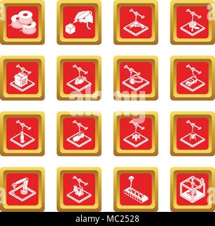 3d printing icons set red square vector Stock Vector