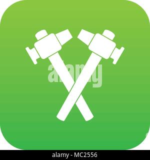 Crossed blacksmith hammer icon digital green Stock Vector