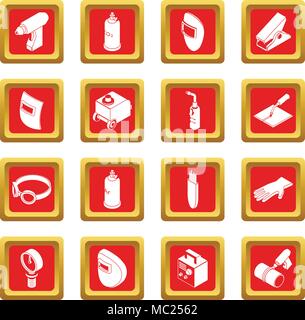 Welding tools icons set red square vector Stock Vector