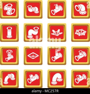 Pipeline constructor icons set red square vector Stock Vector