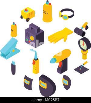Welding tools icons set, isometric style Stock Vector