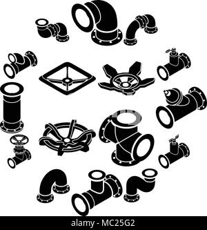Pipeline constructor icons set, isometric style Stock Vector