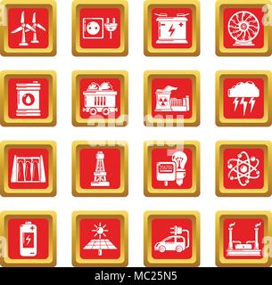 Energy sources icons set red square vector Stock Vector