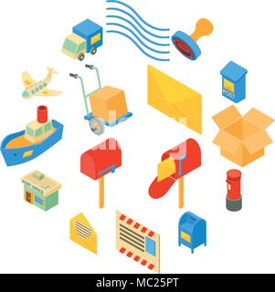 Poste service icons set, isometric style Stock Vector
