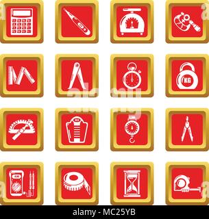 Measure precision icons set red square vector Stock Vector