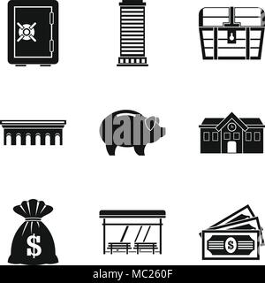 Money abundance icons set, simple style Stock Vector