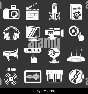 Multimedia internet icons set grey vector Stock Vector