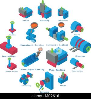 Metalwork icons set, isometric style Stock Vector