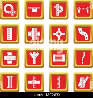 Road parts constructor icons set red square vector Stock Vector