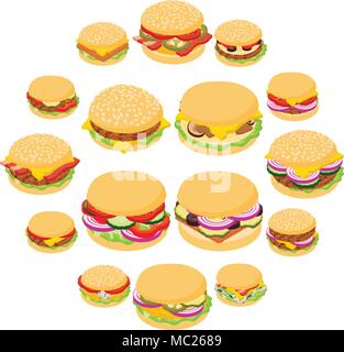 Burger classic icons set, isometric style Stock Vector