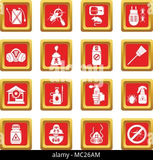Pest control tools icons set red square vector Stock Vector