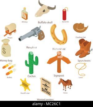 Wild west icons set, isometric style Stock Vector