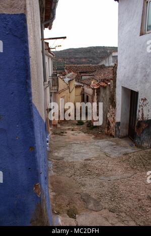Narrow streets and old facades in Alcaraz, Castilla la Mancha community, Spain Stock Photo