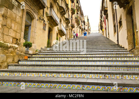 Long stairs in street of Caltagirone, Sicily, Italy Stock Photo