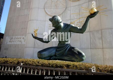 Detroit, Michigan, USA - March 22, 2018: The Spirit of Detroit at the Coleman A Young Municipal Center. The bronze statue was commissioned by the city Stock Photo