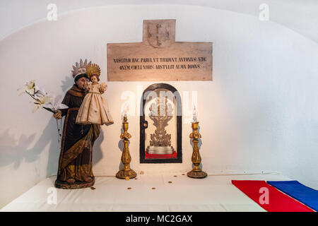 Lisbon, Portugal. Crypt interior marking birthplace of Saint Anthony Lisbon / Padua / Padova, Santo Antonio de Lisboa Church. Altar statue reliquary Stock Photo